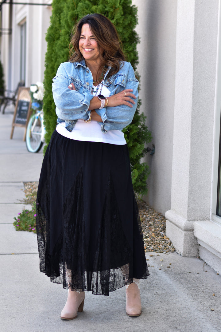 Easel Midnight Lace Maxi Skirt