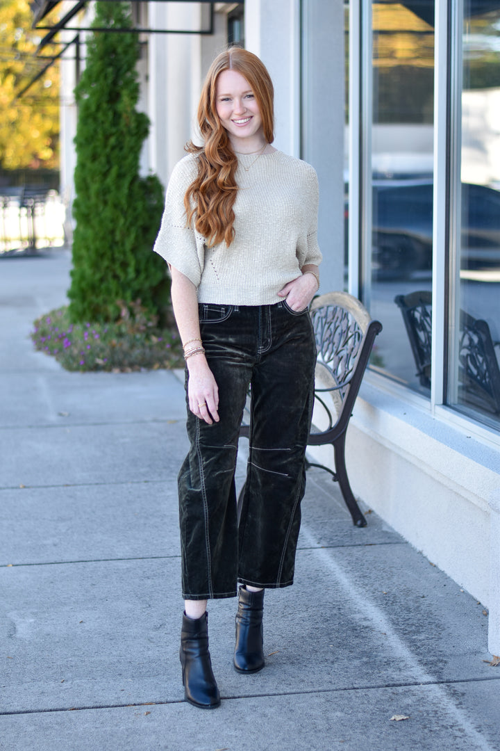 Velvet Stone Flocked Barrel Jeans
