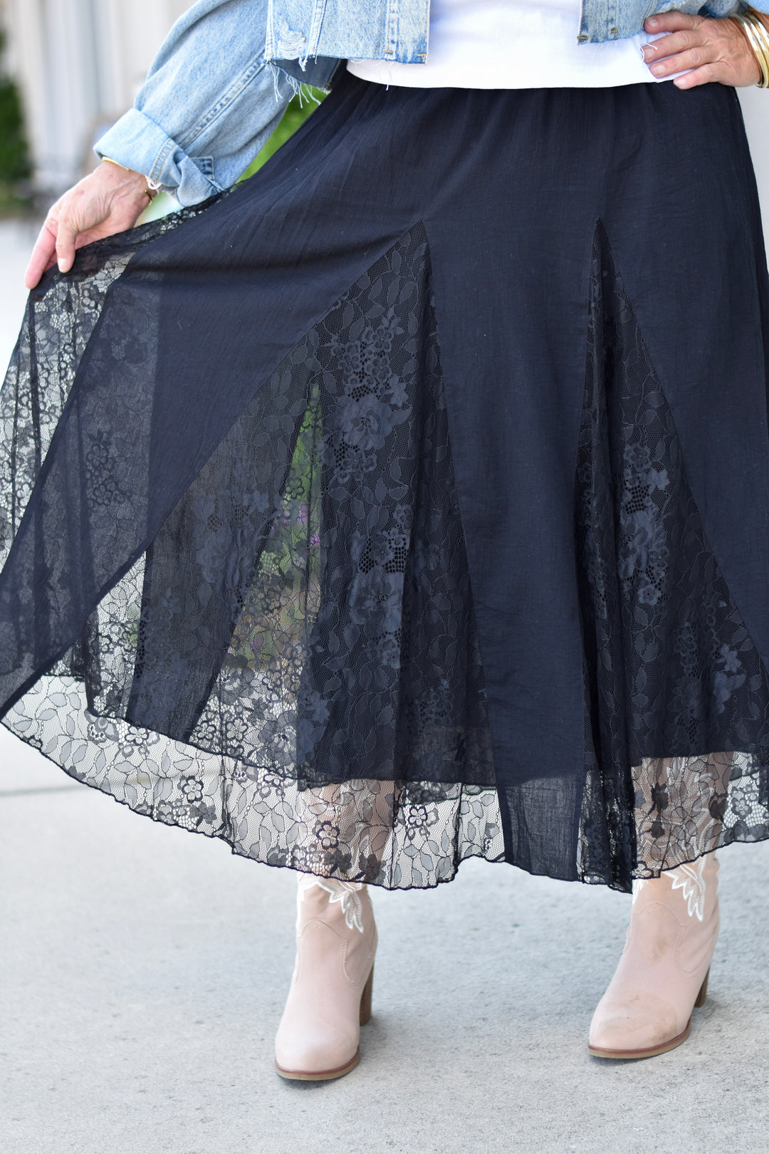 Easel Midnight Lace Maxi Skirt