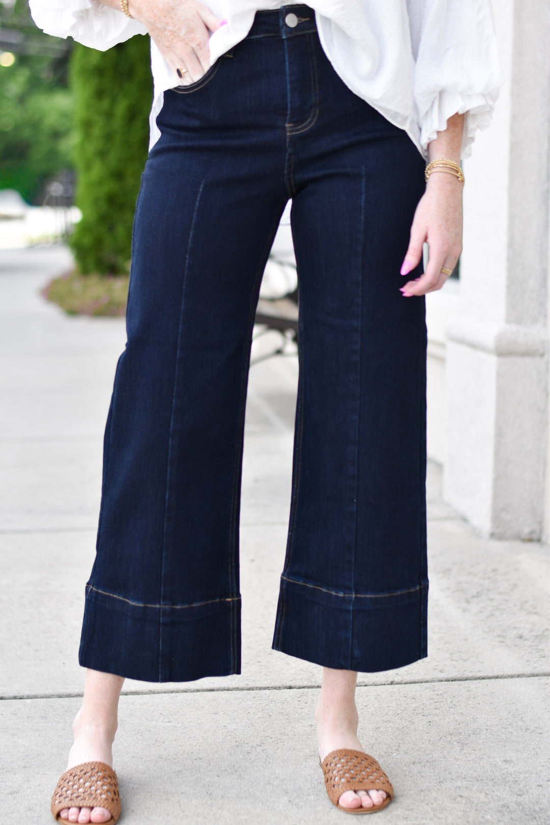 Risen Tummy Control High-Rise Cropped Seam Detail Jeans