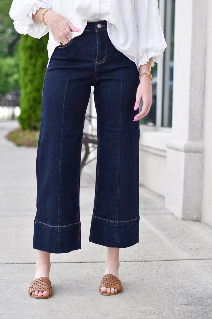 Risen Tummy Control High-Rise Cropped Seam Detail Jeans