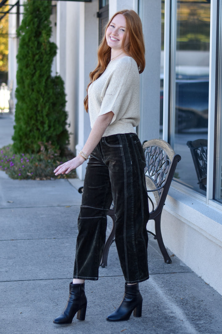 Velvet Stone Flocked Barrel Jeans
