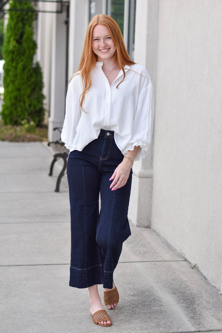 Risen Tummy Control High-Rise Cropped Seam Detail Jeans