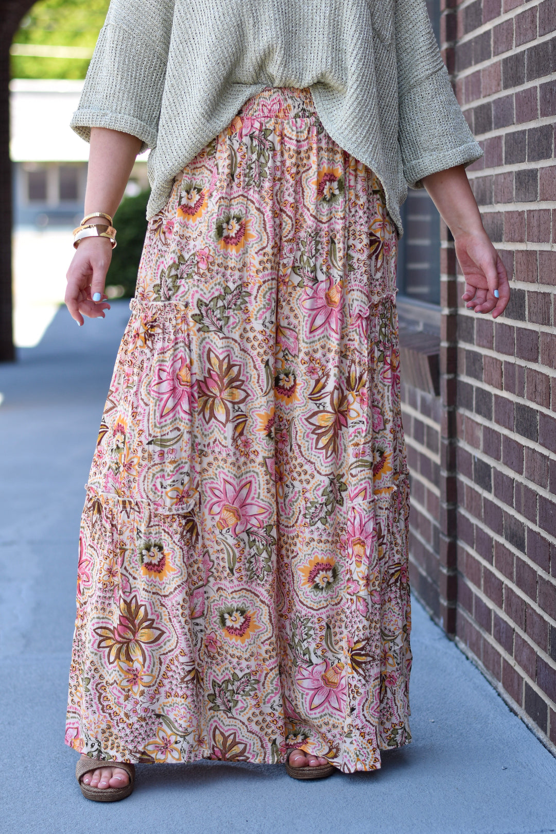 Boho Mosaic Tiered Wide Leg Pants