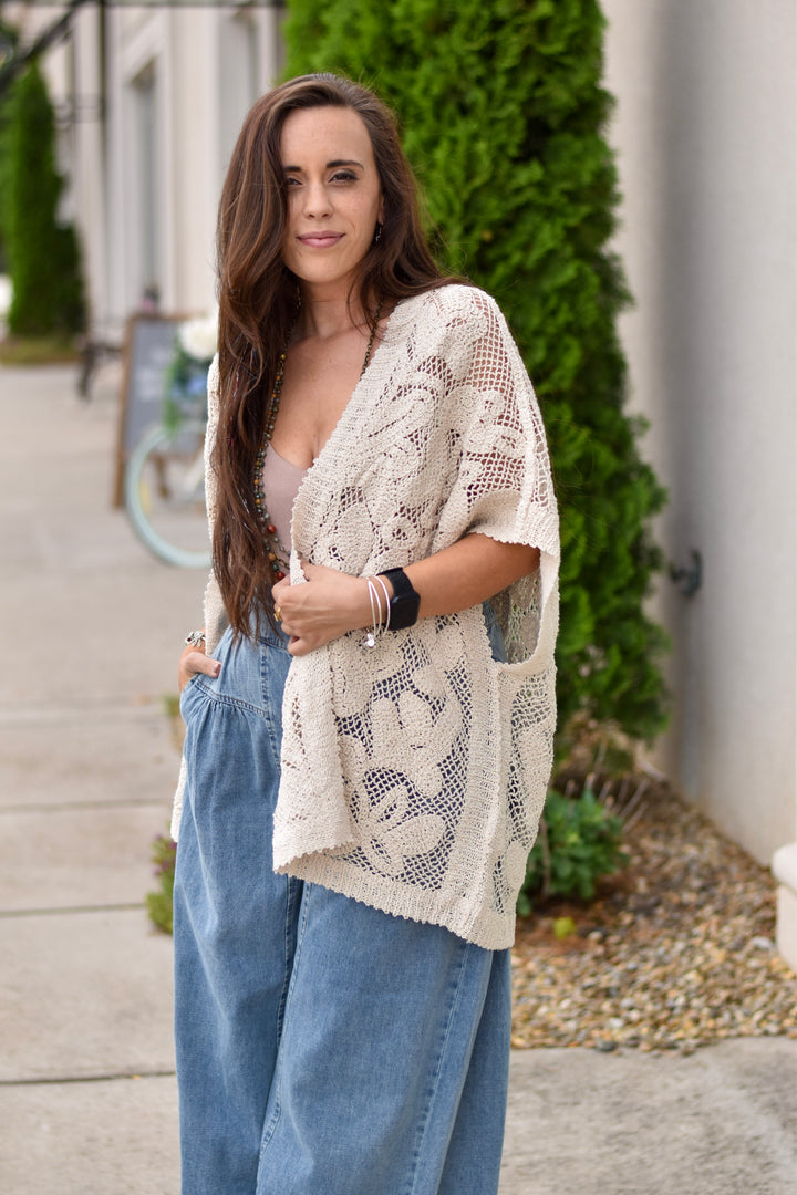 Natural Crochet Kimono Cardigan