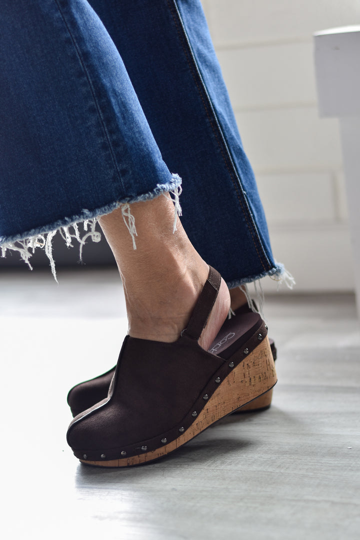 Corky's Chocolate Faux Suede Make Em Blush Wedges