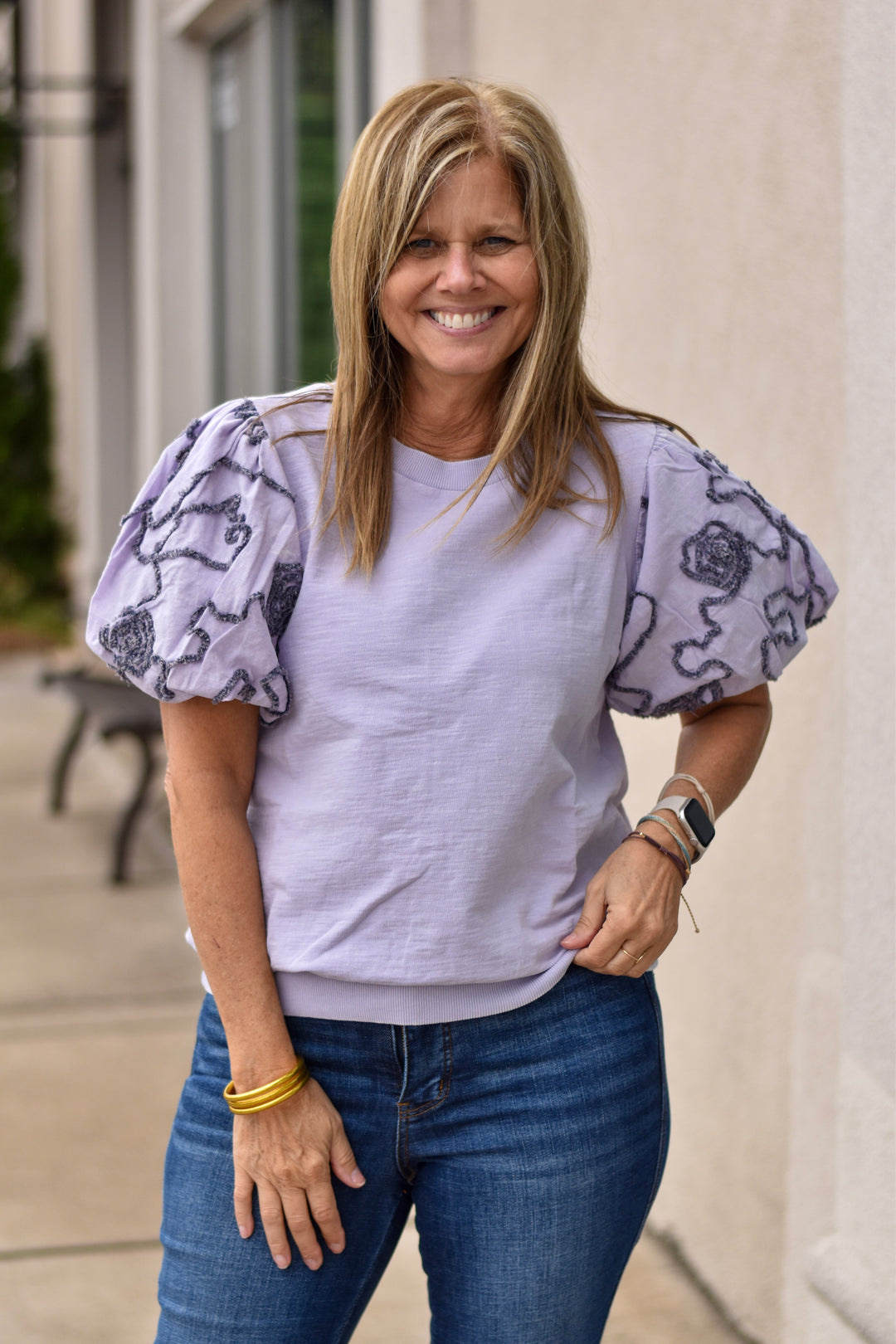 Easel Lilac Bubble Sleeve Top