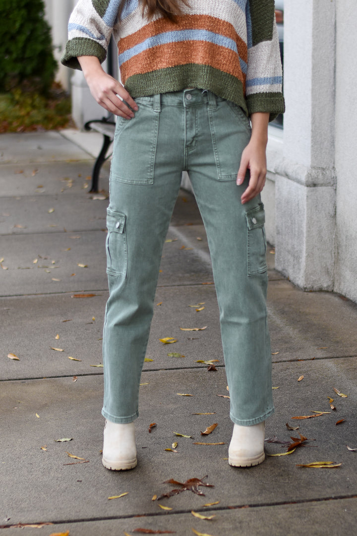 Vervet Olive High Rise Wide Leg Cargo Jeans