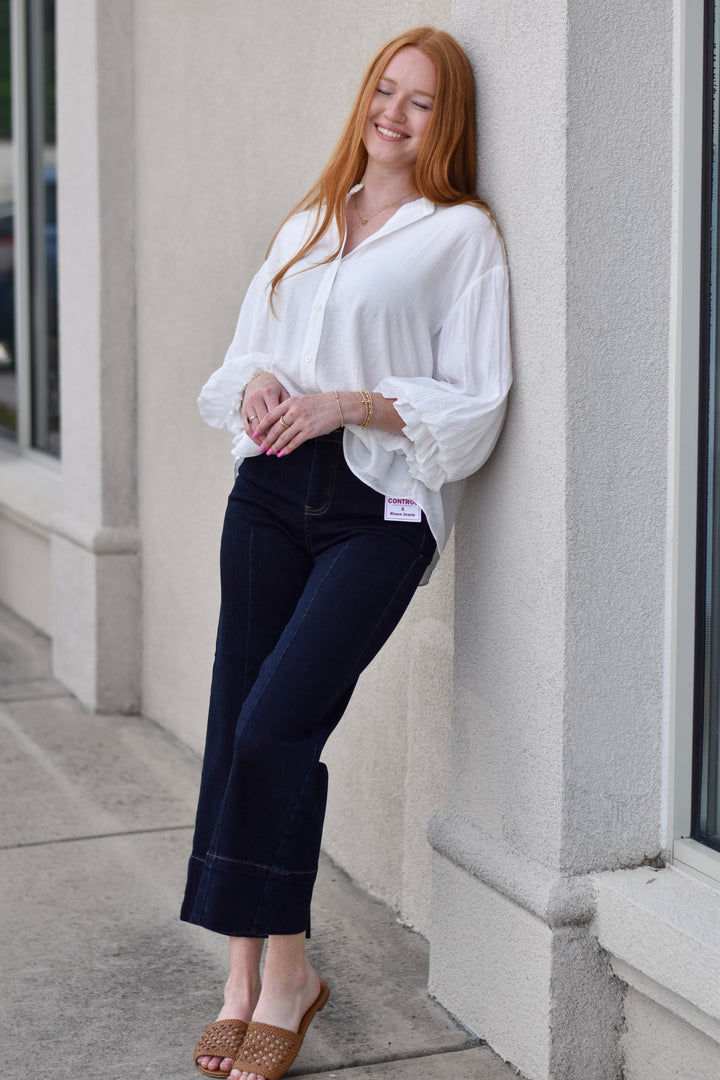 Risen Tummy Control High-Rise Cropped Seam Detail Jeans