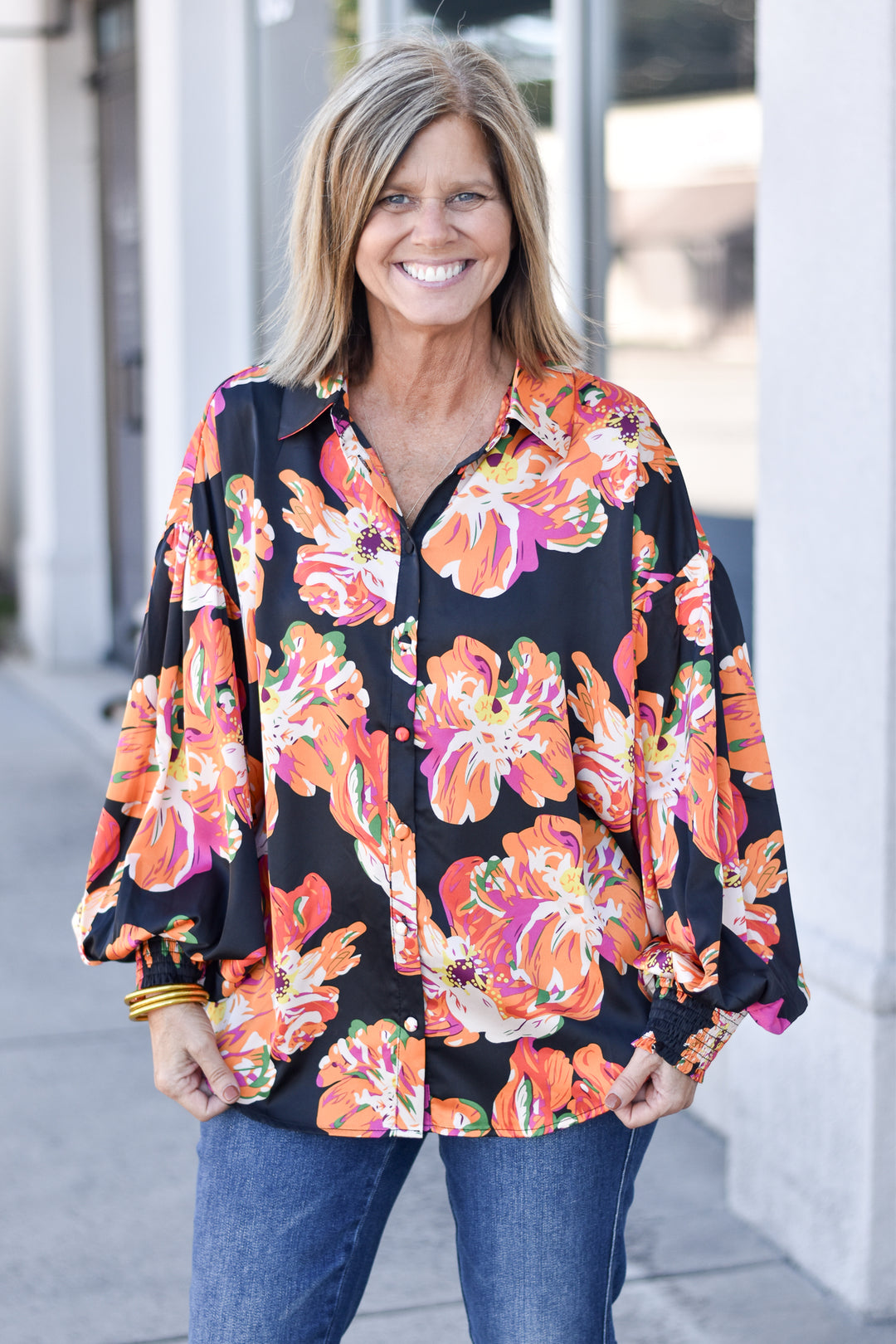 Satin Flower Print Top