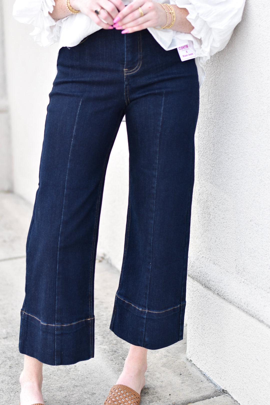 Risen Tummy Control High-Rise Cropped Seam Detail Jeans