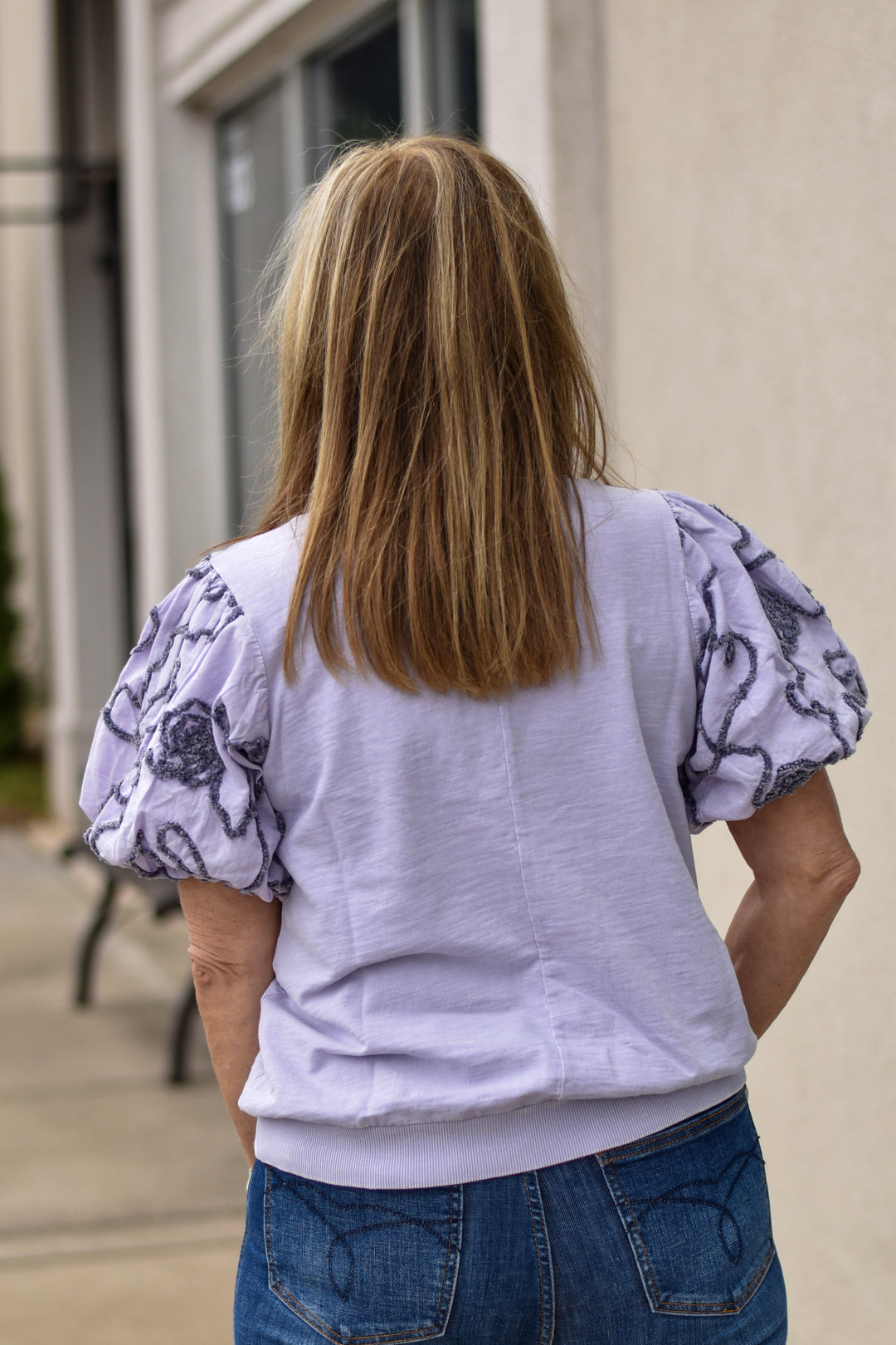 Easel Lilac Bubble Sleeve Top