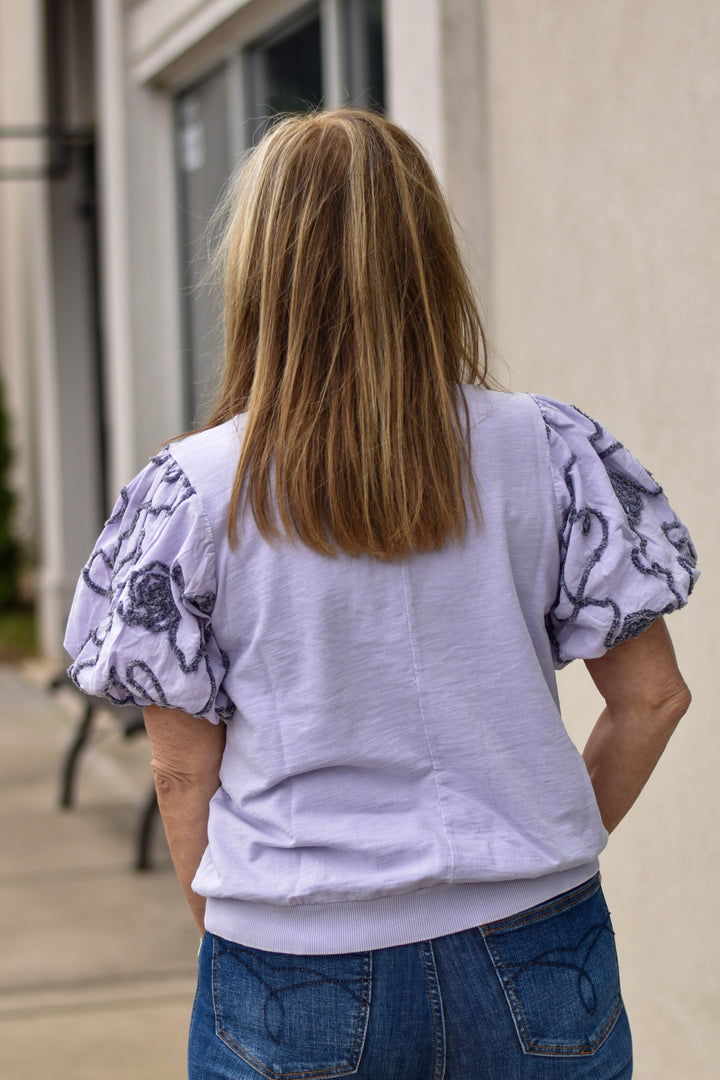 Easel Lilac Bubble Sleeve Top