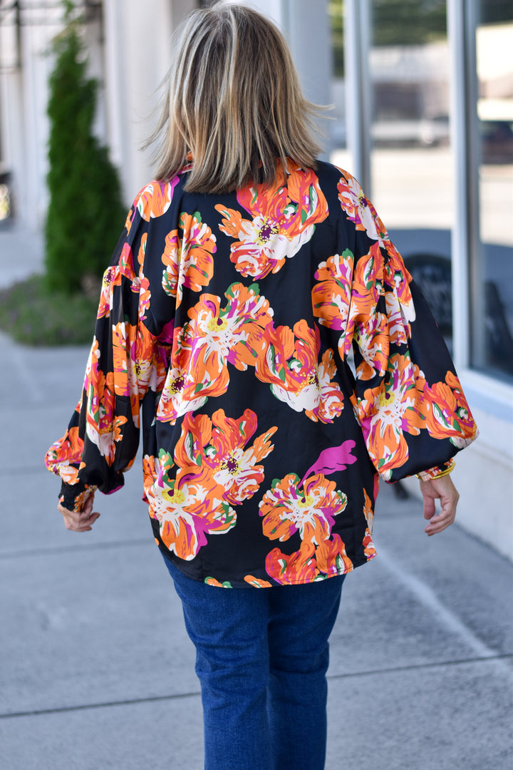 Satin Flower Print Top