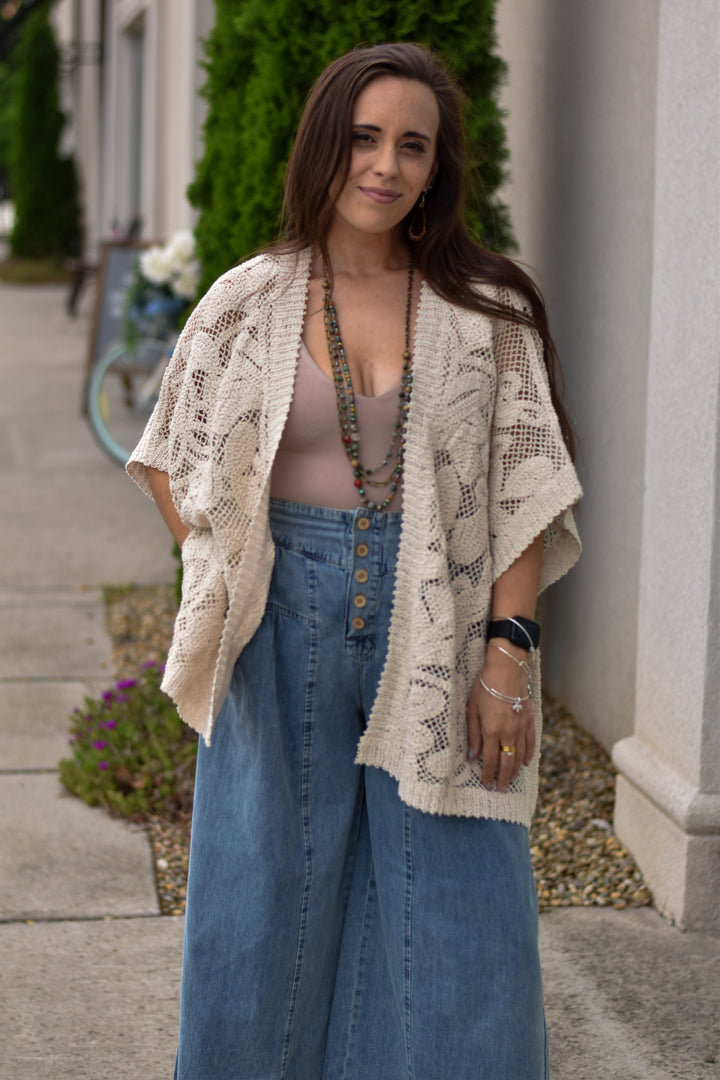 Natural Crochet Kimono Cardigan