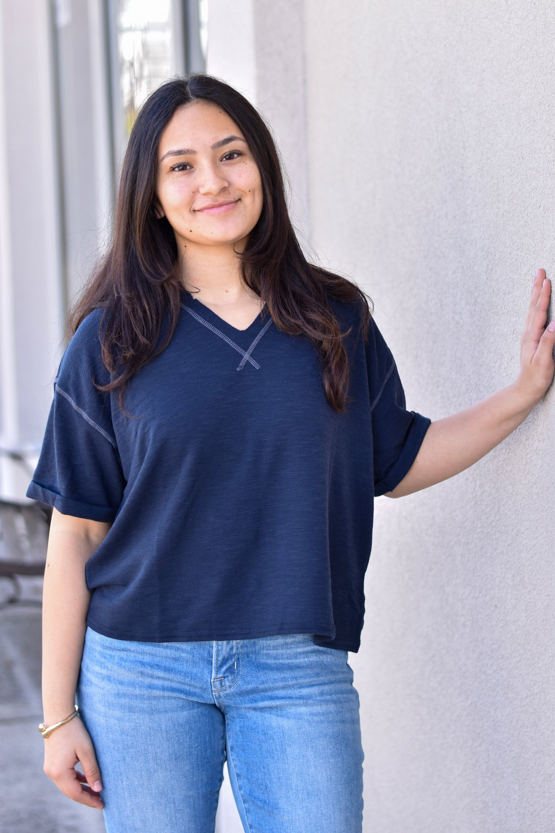 Everyday Contrast Stitch Knit Tee