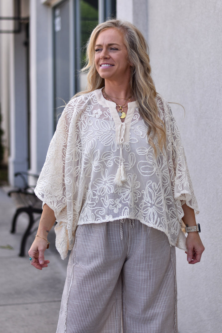 Embroidered Dolman Sleeve Top