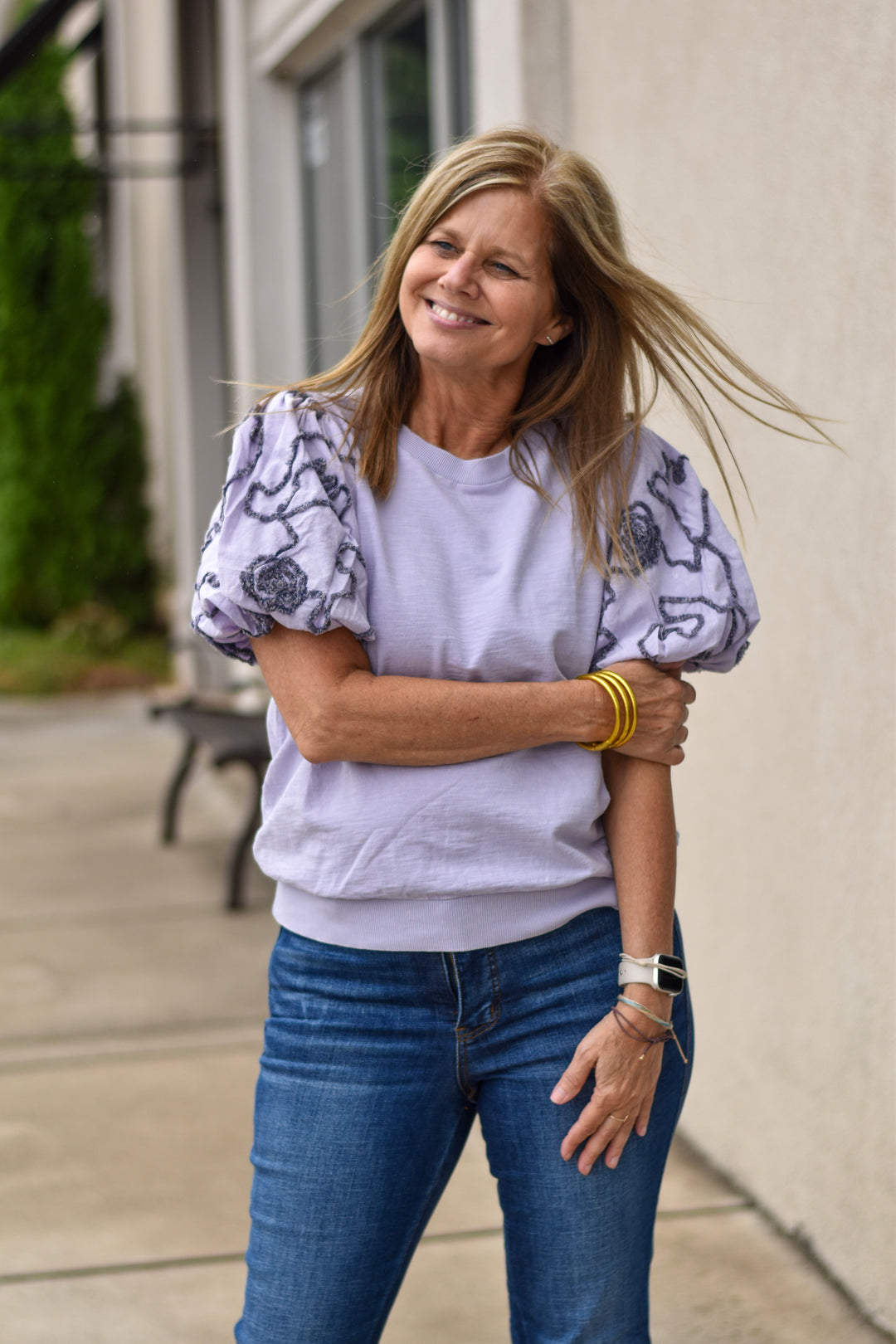 Easel Lilac Bubble Sleeve Top