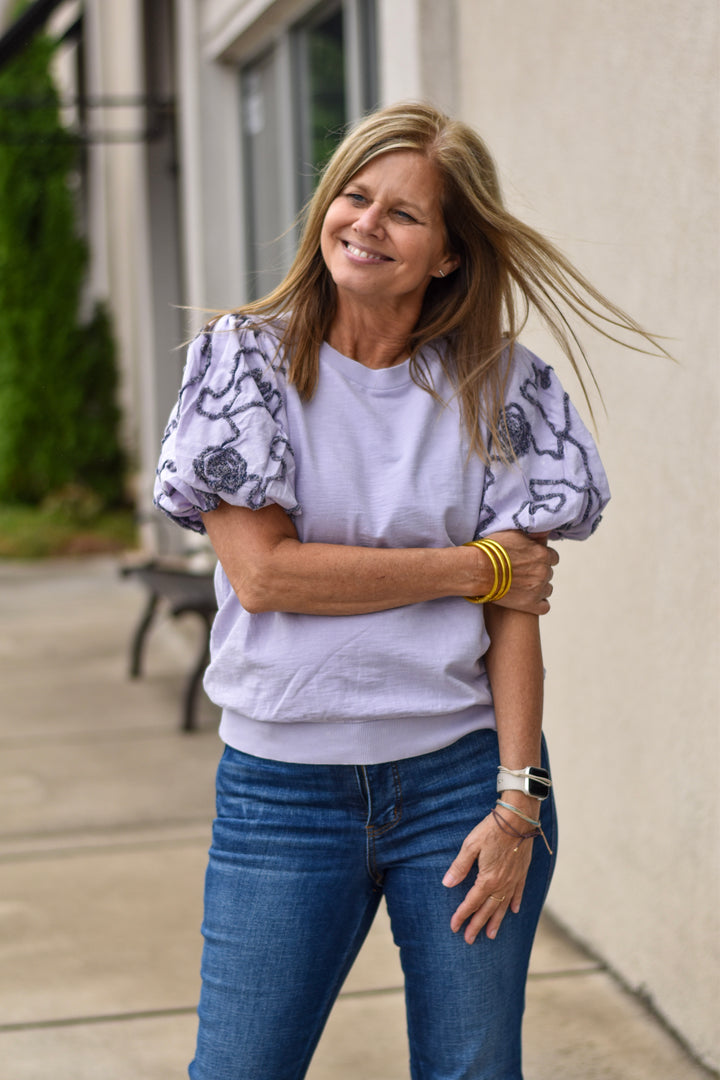 Easel Lilac Bubble Sleeve Top