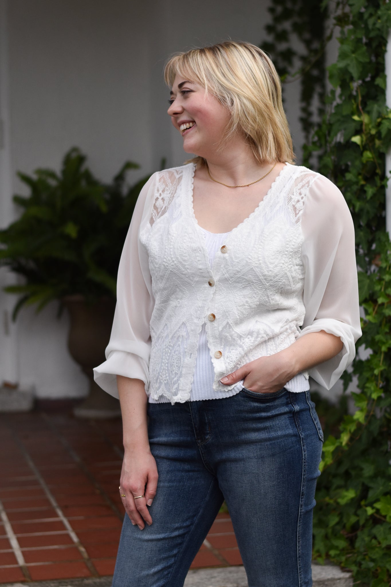 Washed Waffle Knit Top