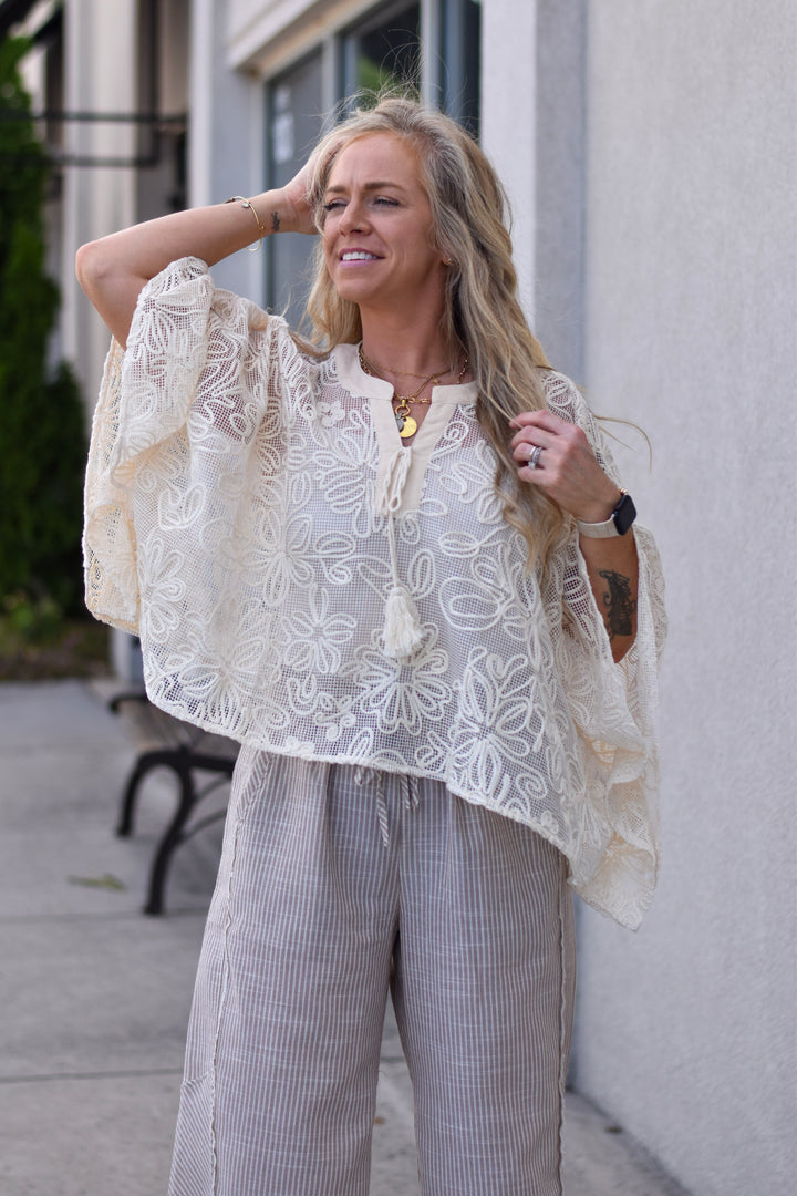 Embroidered Dolman Sleeve Top