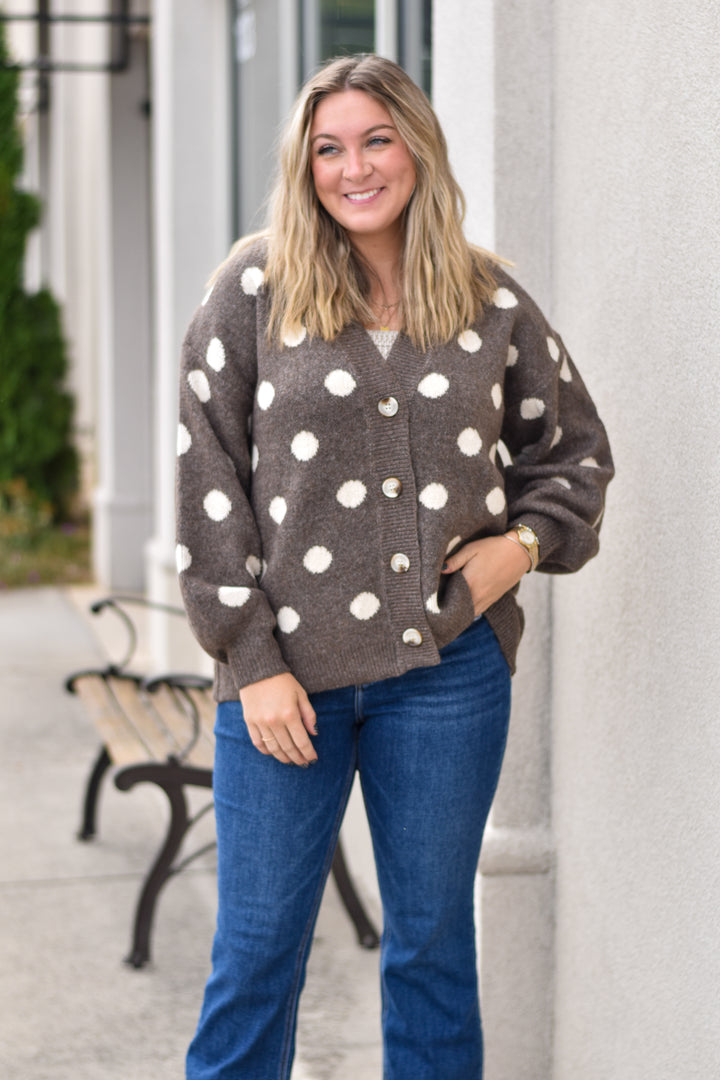 Mocha Bliss Dot Cardigan