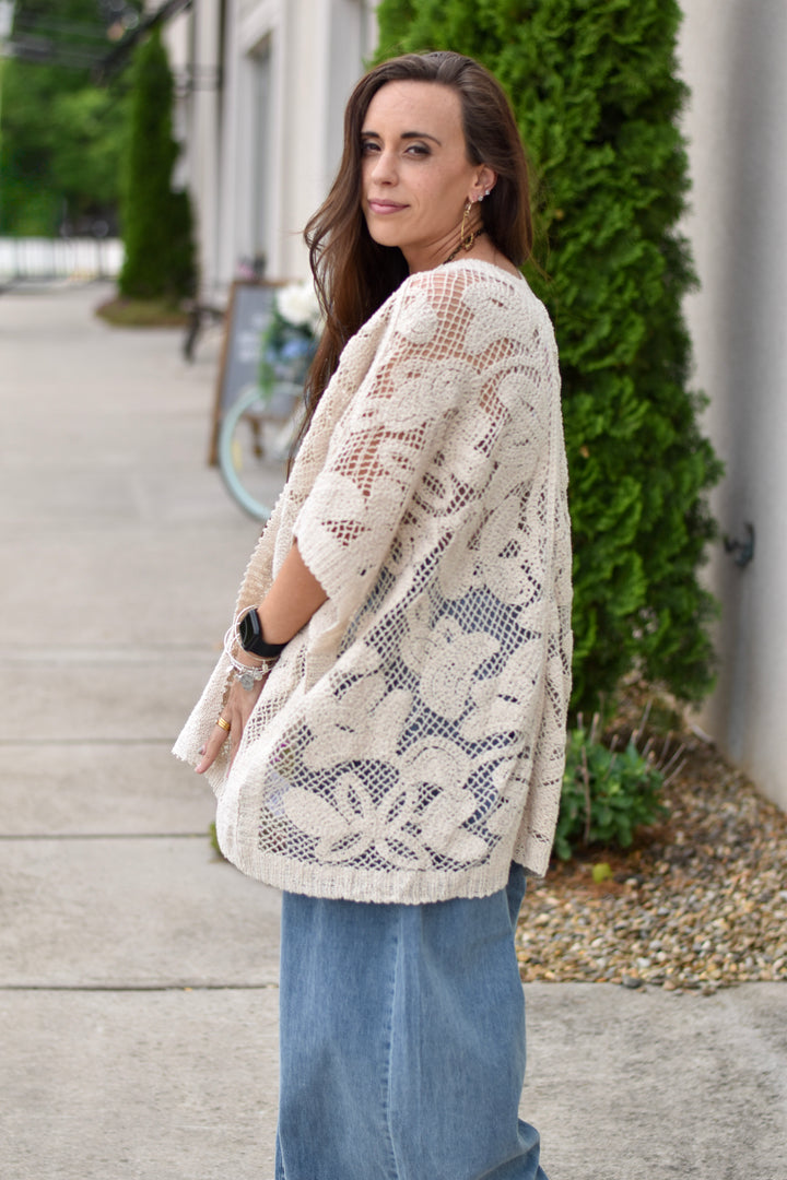 Natural Crochet Kimono Cardigan