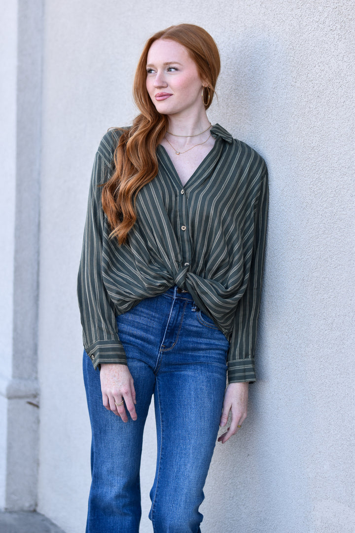 Front Knot Cotton Blouse