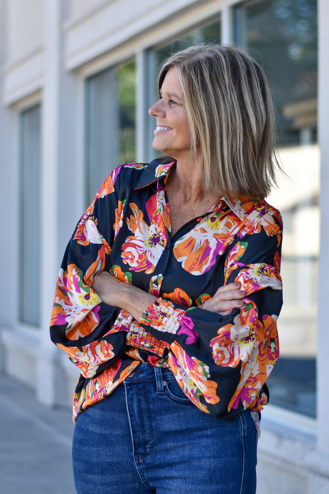 Satin Flower Print Top