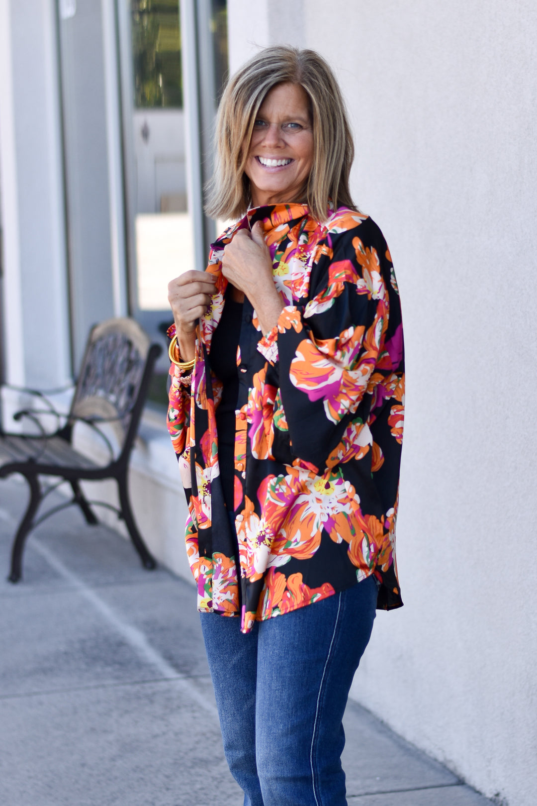 Satin Flower Print Top