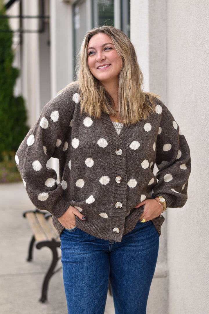 Mocha Bliss Dot Cardigan