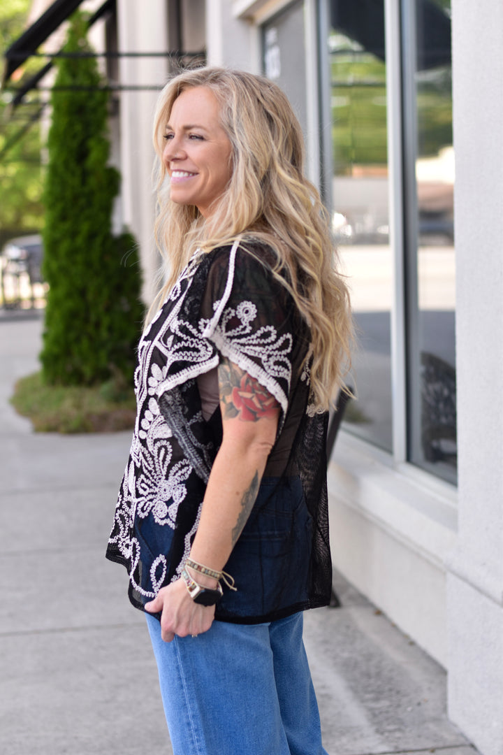Midnight Muse Embroidered Poncho Top