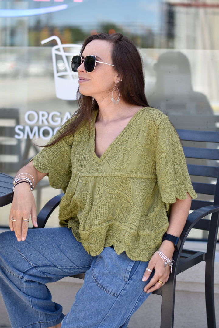 Pol Vintage Wash Crochet Top