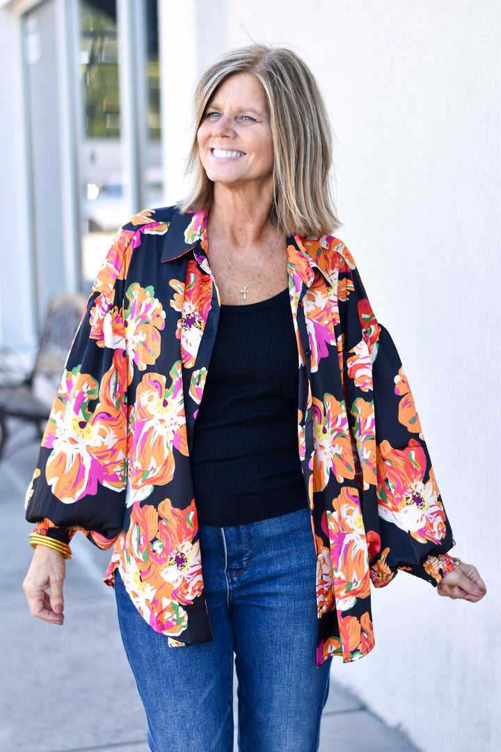 Satin Flower Print Top