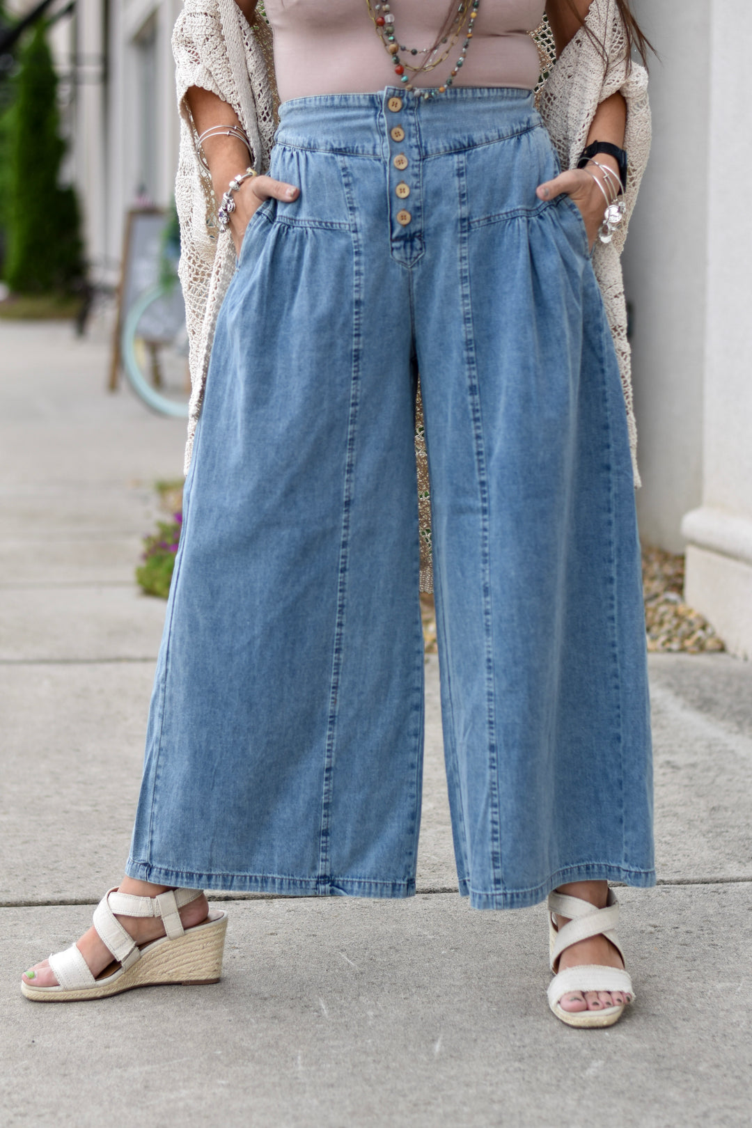 Umgee Stonewash Button Culottes