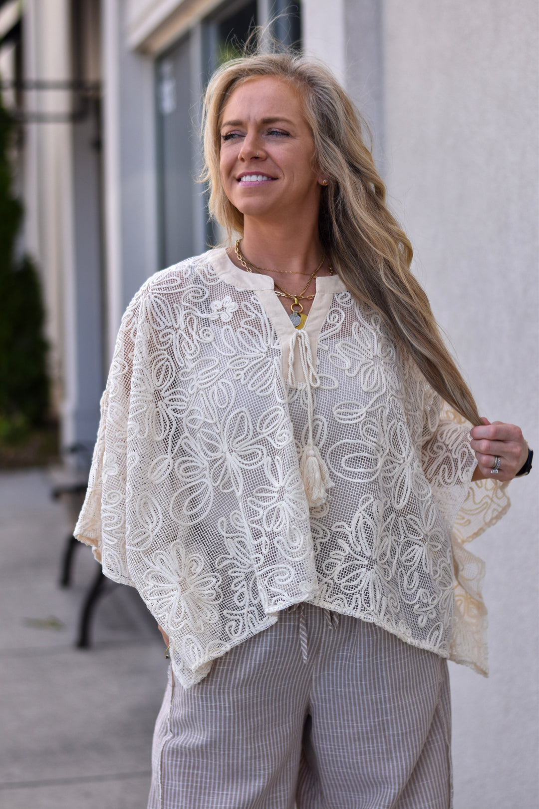 Embroidered Dolman Sleeve Top
