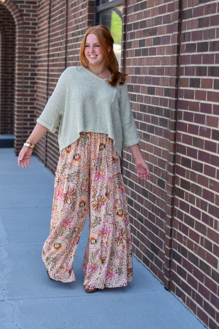 Boho Mosaic Tiered Wide Leg Pants
