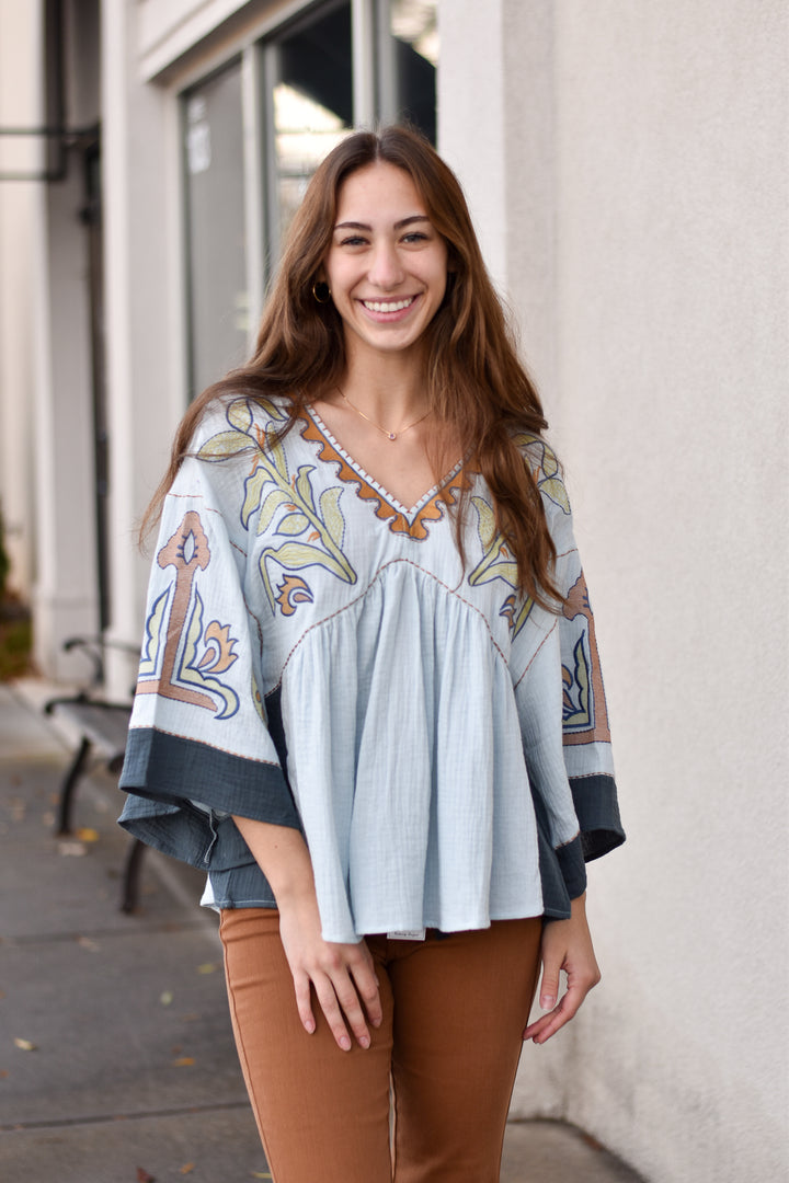 Embroidered Cotton Babydoll Top