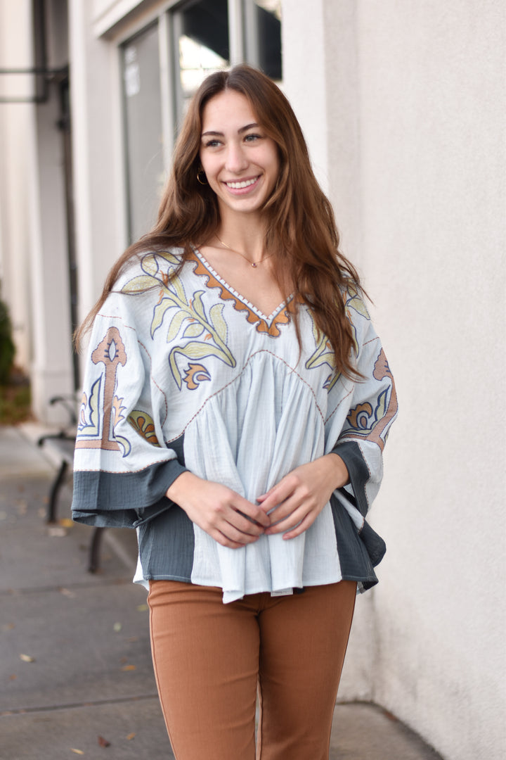 Embroidered Cotton Babydoll Top