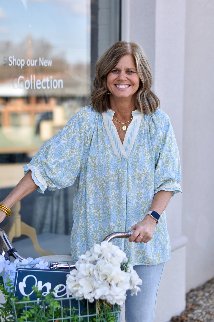 Soft Garden Stripe Trim Top