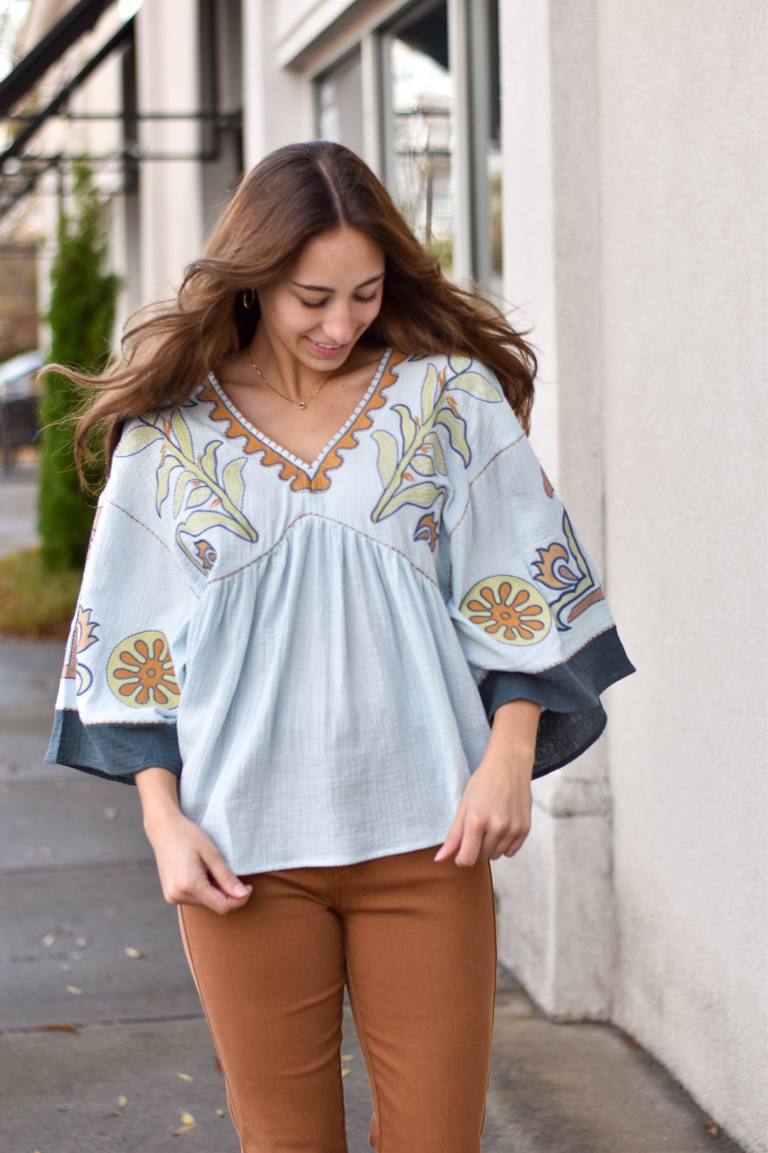 Embroidered Cotton Babydoll Top