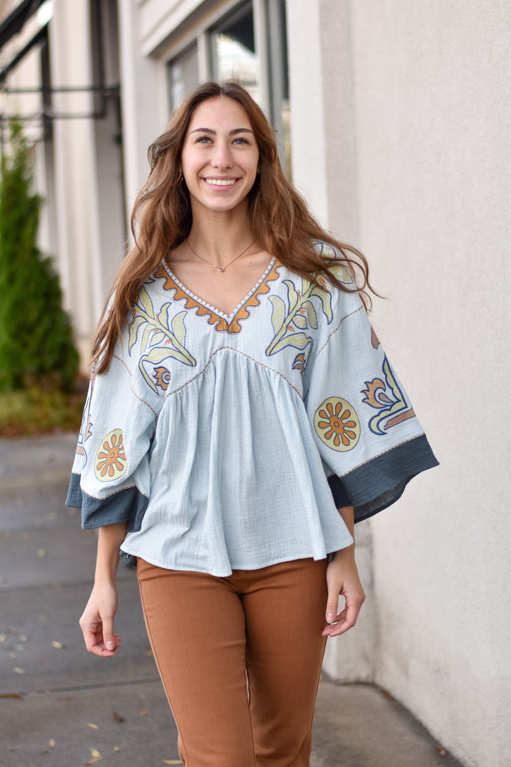 Embroidered Cotton Babydoll Top