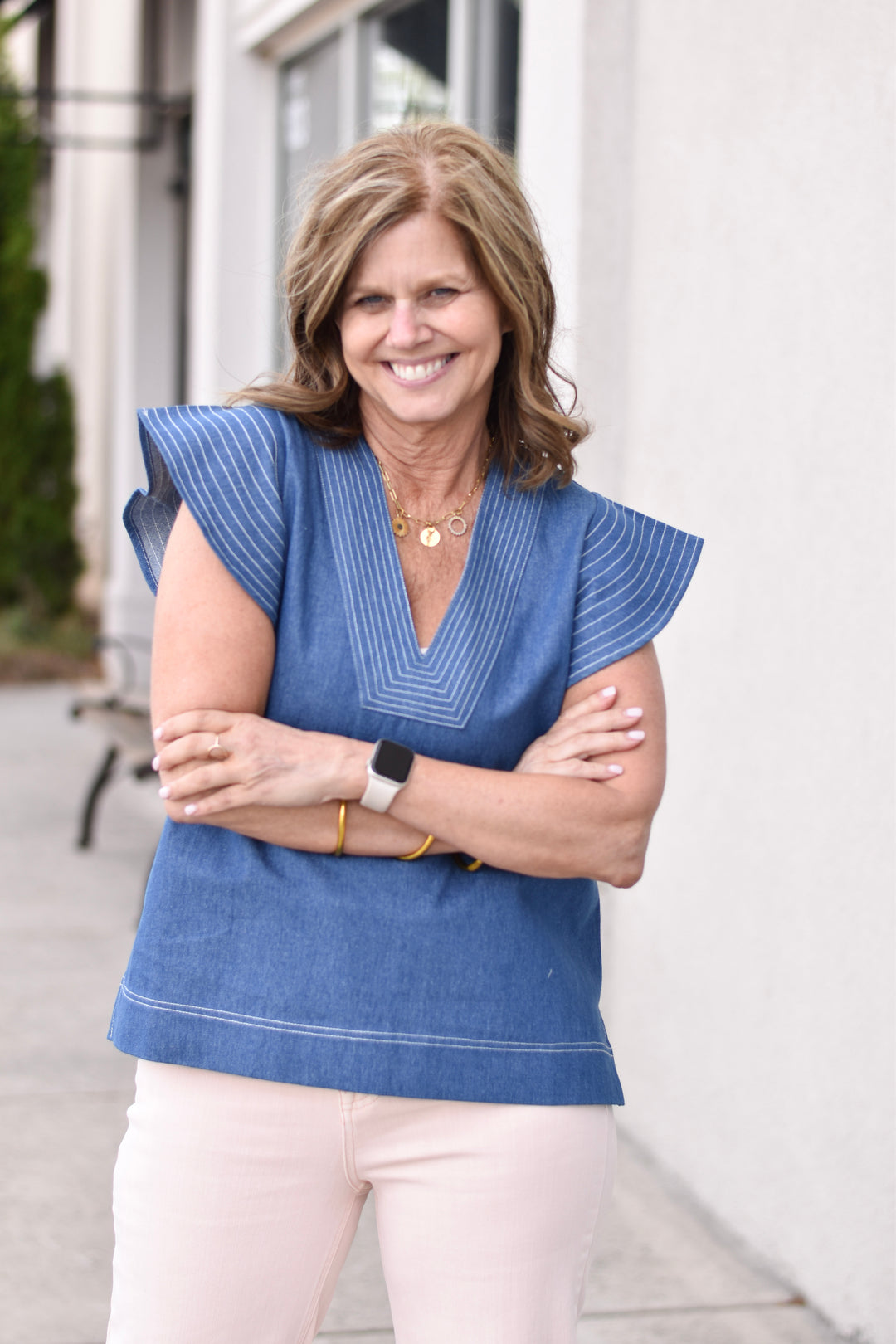 THML Denim Flutter Top
