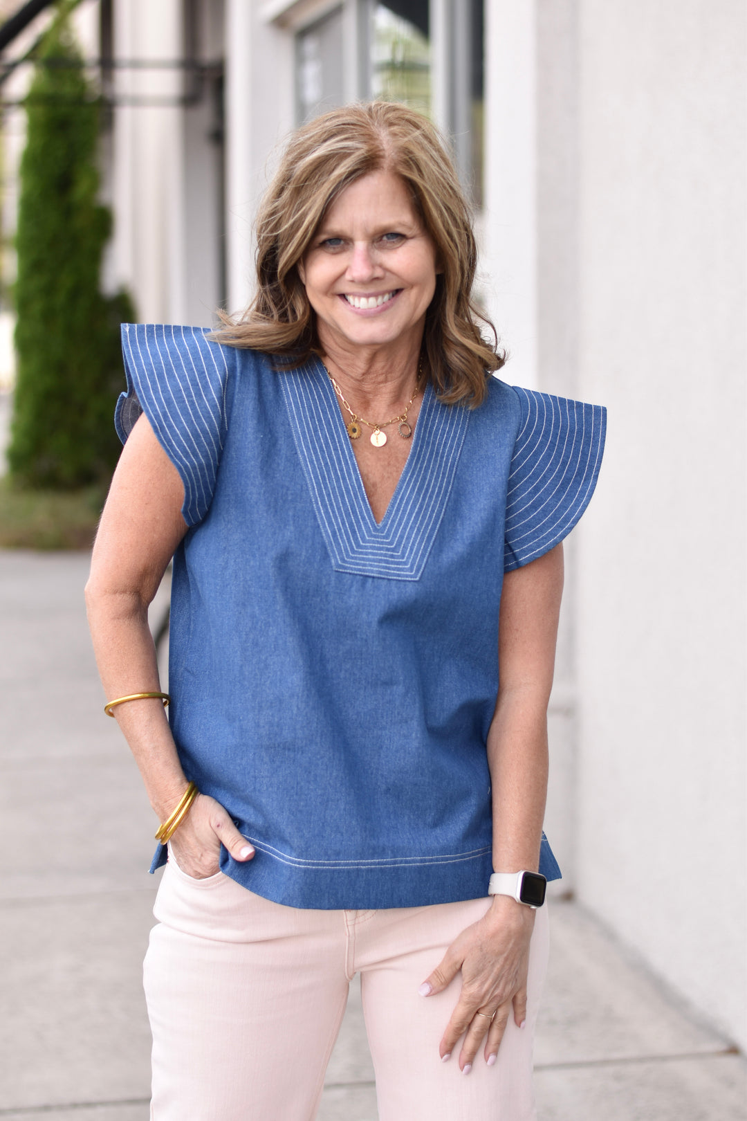 THML Denim Flutter Top