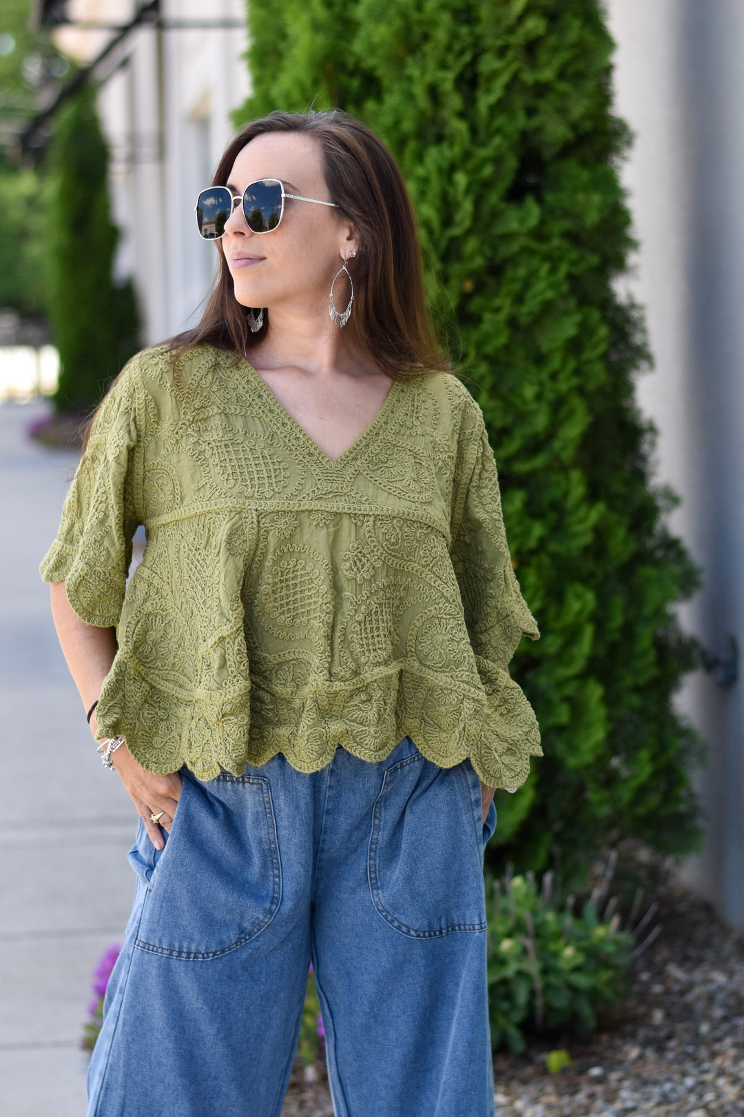 Pol Vintage Wash Crochet Top