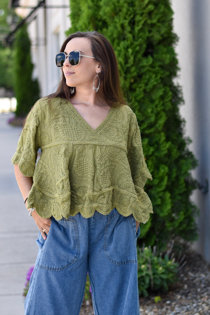 Pol Vintage Wash Crochet Top