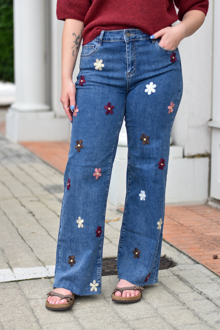 Charlie B Floral Wide Leg Jeans