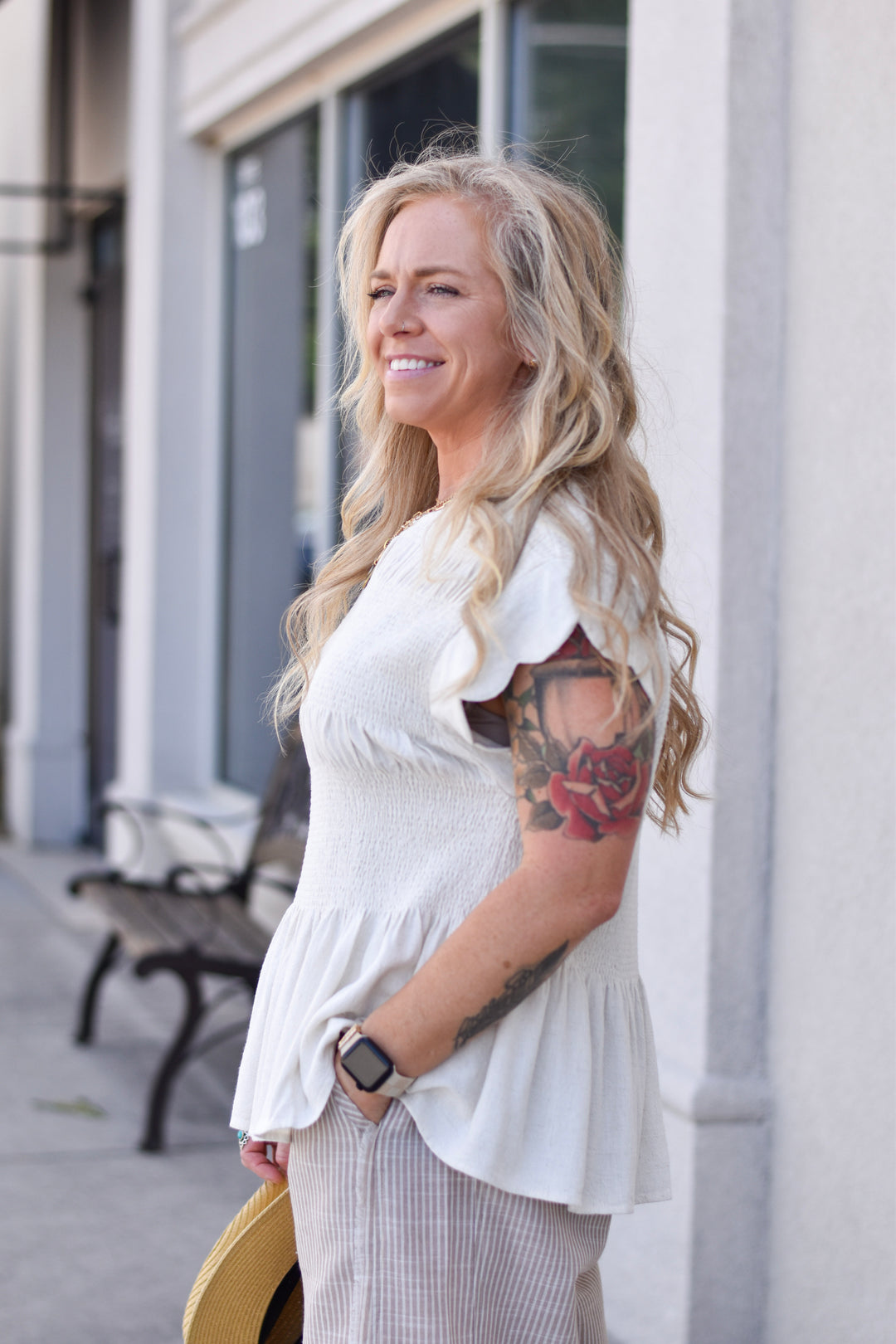 Umgee Sunwashed Linen Peplum Top