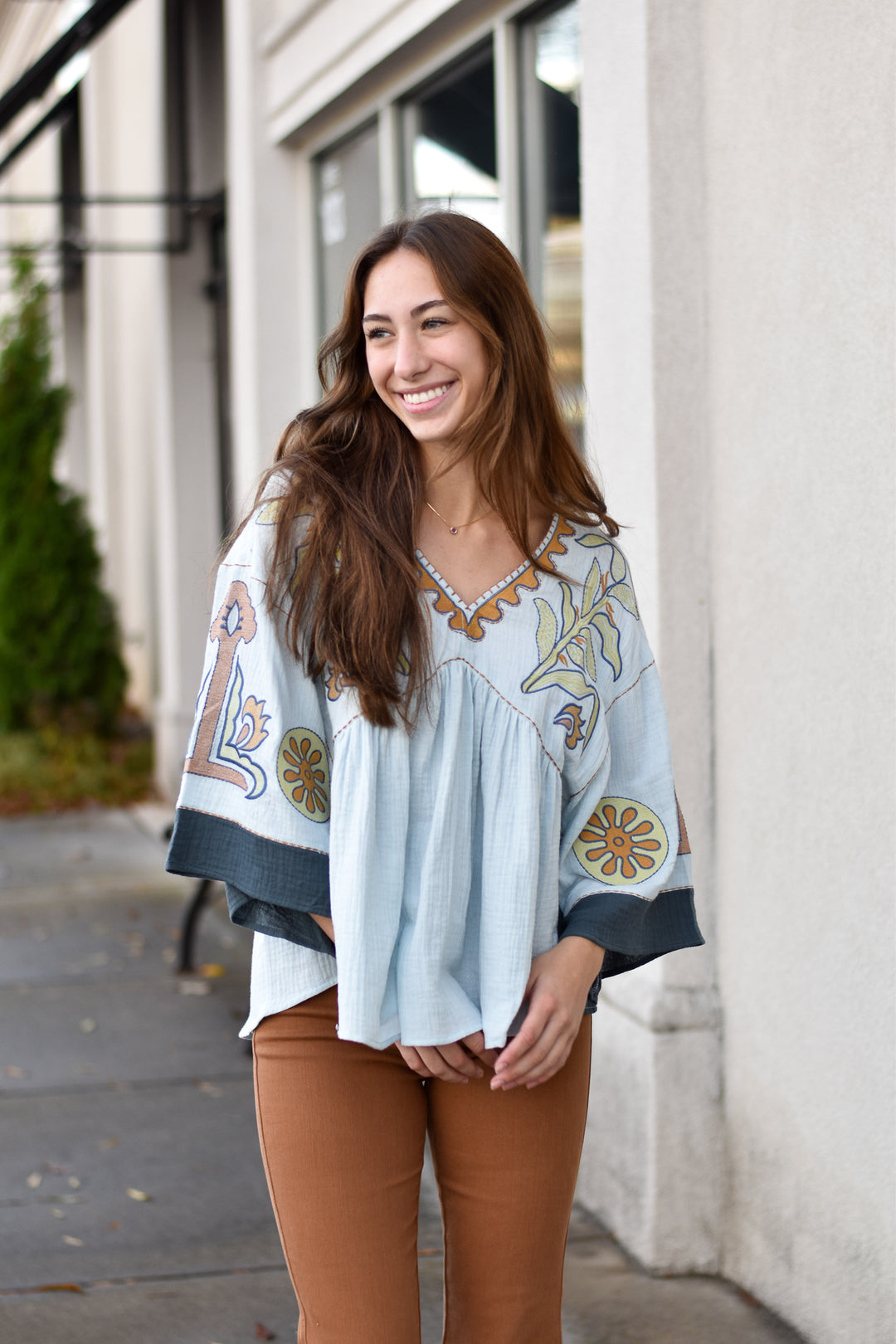 Embroidered Cotton Babydoll Top