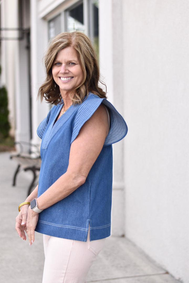 THML Denim Flutter Top